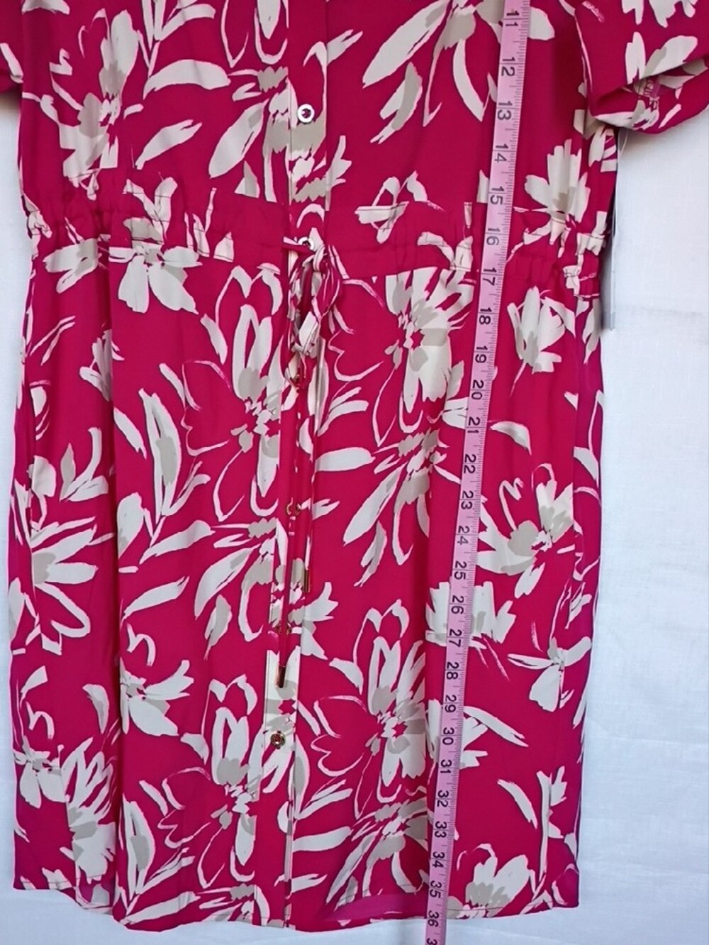Halston  Women's  Floral Fuschia Shirt Dress  With Pockets Size L - Picture 10 of 10
